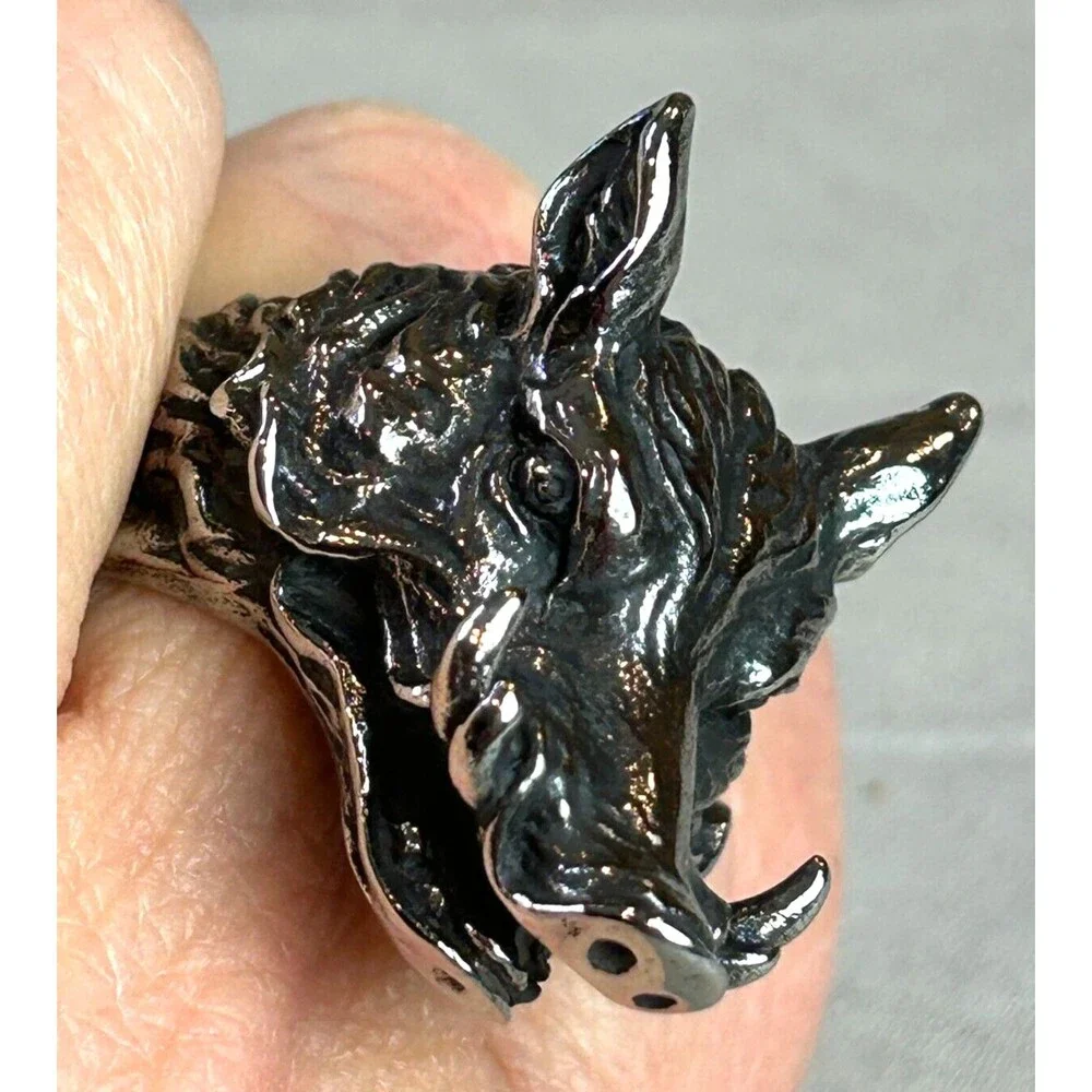 Men's Wild Boar Head Ring Bold Statement Jewelry Size 10